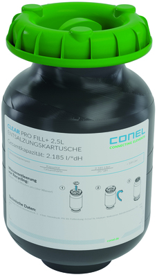 Enthärtungskartusche CLEAR PRO Entsalzungskartusche CLEAR PRO FILL Plus CONEL m. pH-Wert Stabilisierung 2,5 L